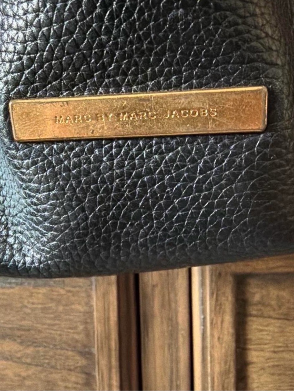 Marc by Marc Jacobs Black Pebbled Leather Hobo with Brown Strap Accents - Picture 2 of 5